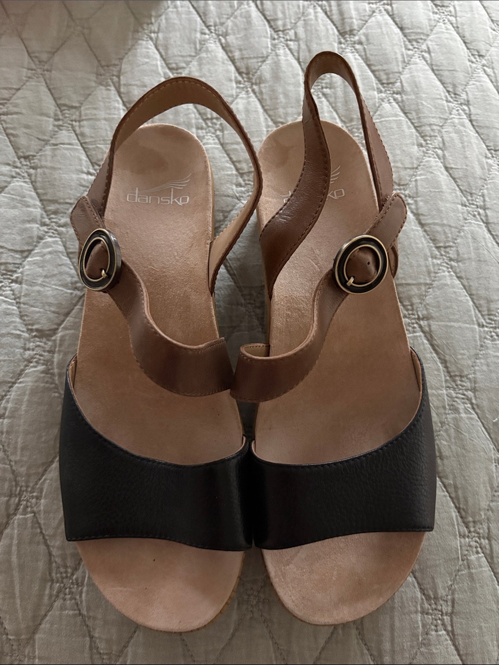 Dansko Two-Tone Brown and Black Leather Slingback Sandal